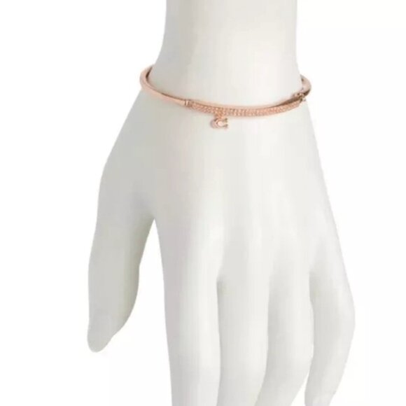 NWT‎ COACH Signature Pave Bar C Charm Hinged Rosegold Bangle Bracelet St. 91429 - Picture 4 of 9